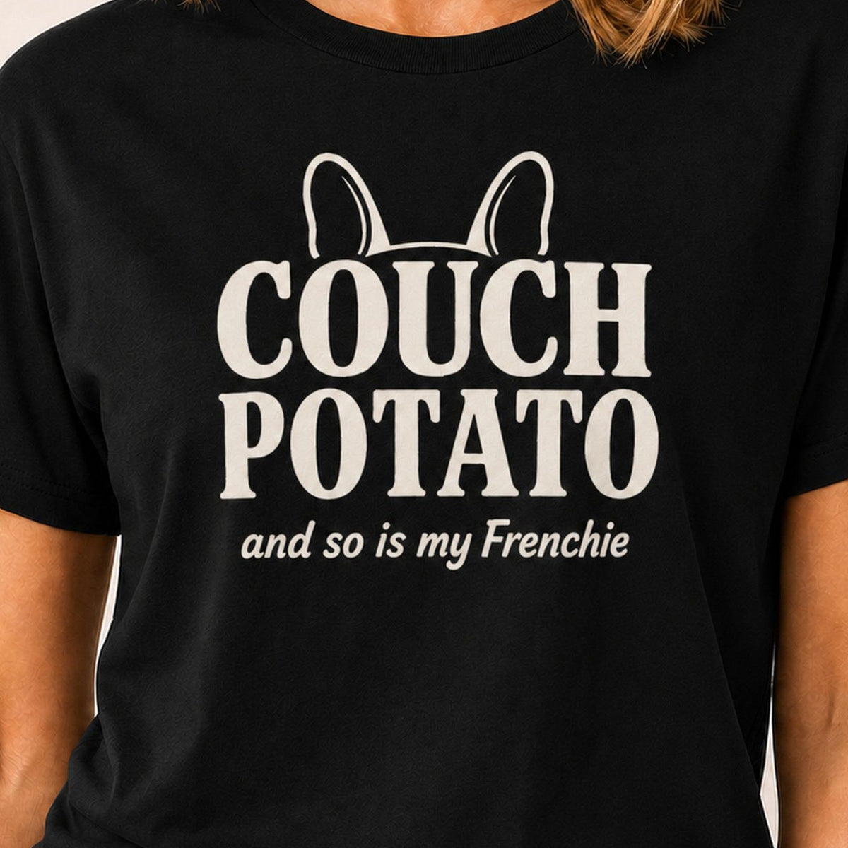 Frenchie Couch Potato T-Shirt - Black Zoomed In