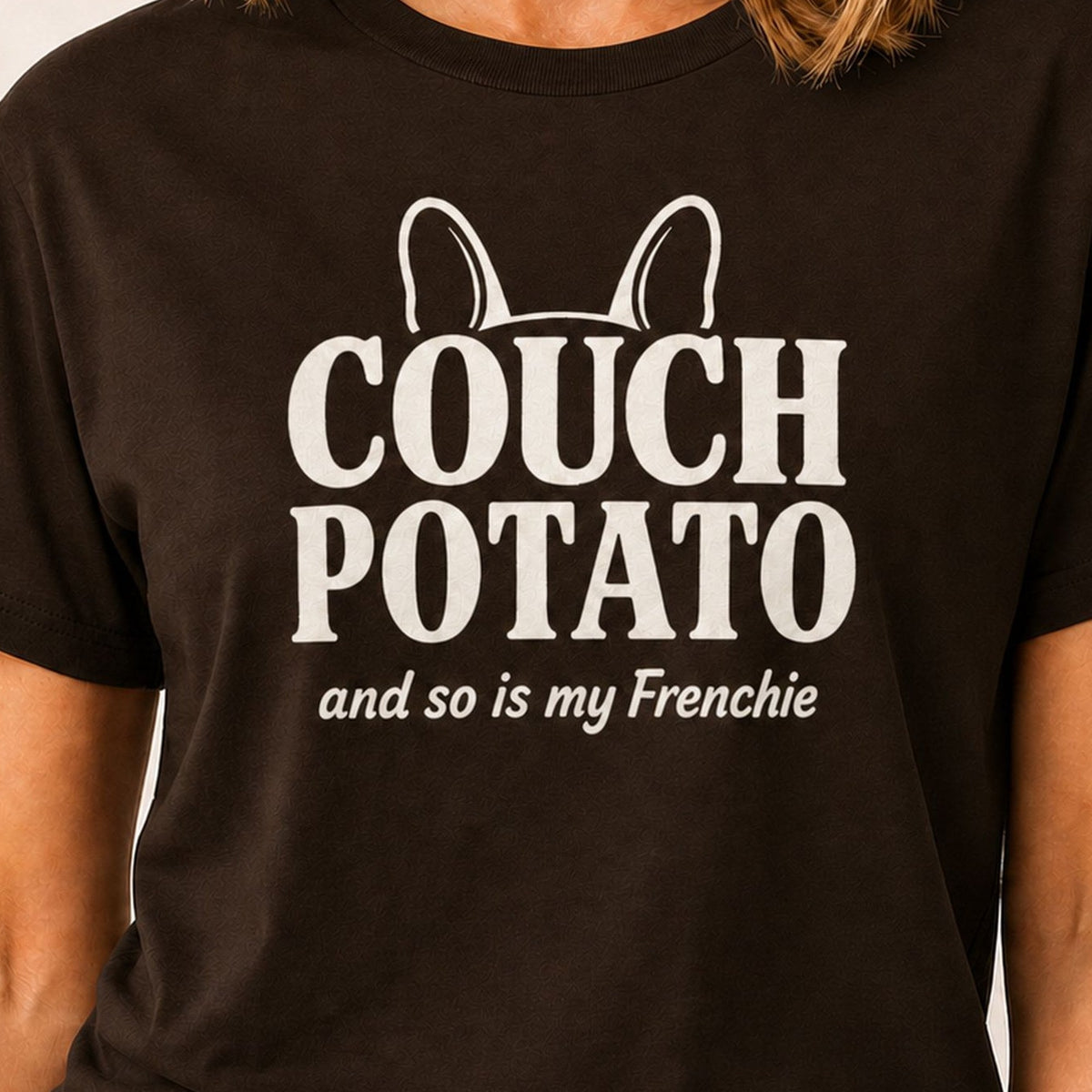 Frenchie Couch Potato T-Shirt - Dark Chocolate Zoomed In