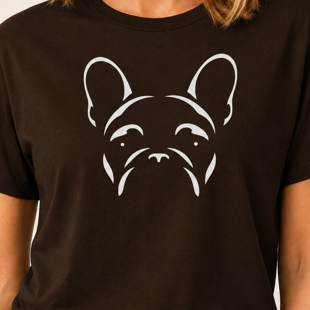 Minimalist Frenchie T-Shirt - Dark Chocolate Zoomed In