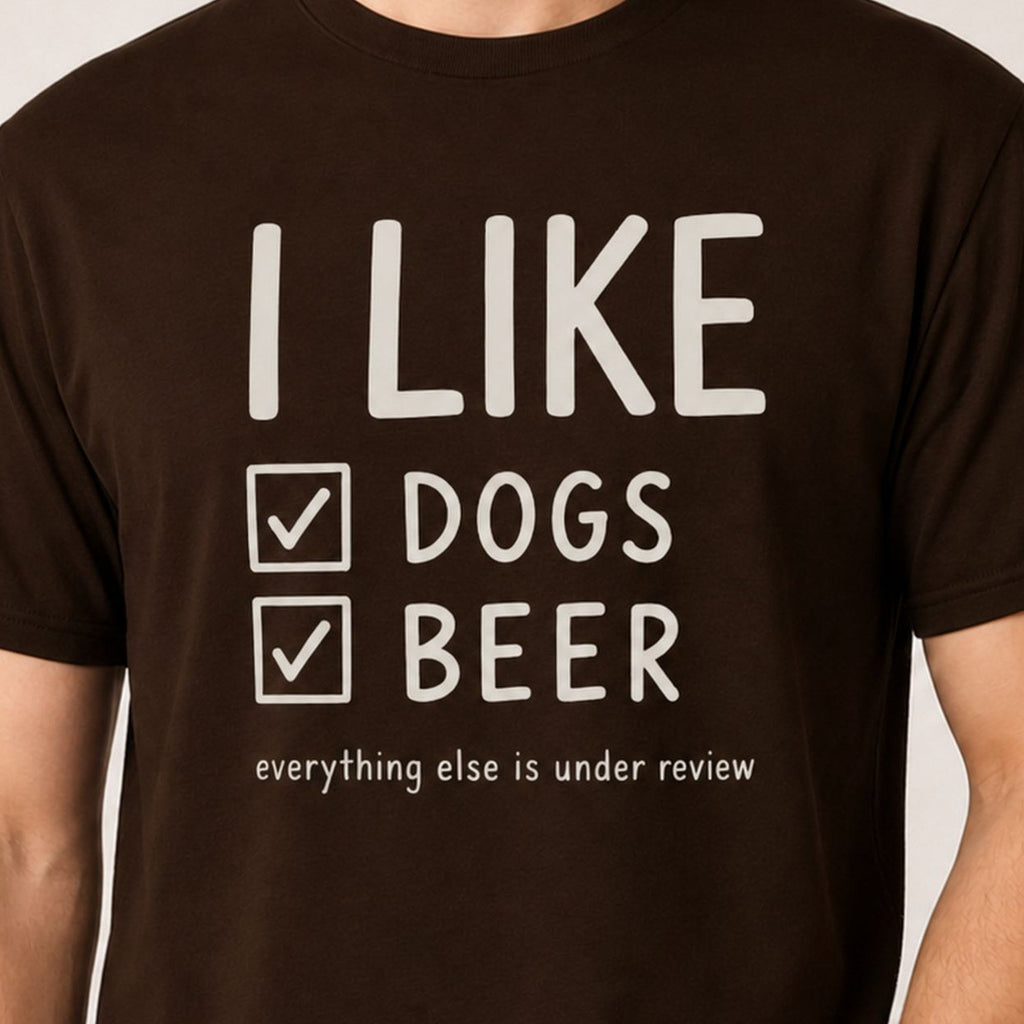 I Like Dogs Beer T-Shirt - Dark Chocolate Zoomed In