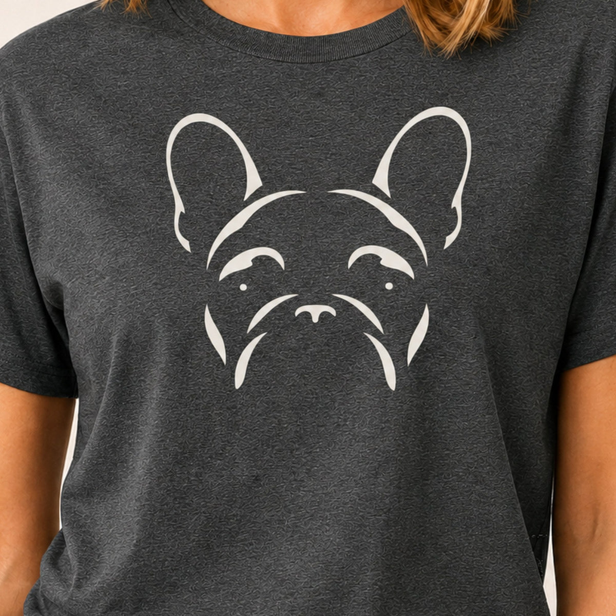 Minimalist Frenchie T-Shirt - Dark Heather Zoomed In