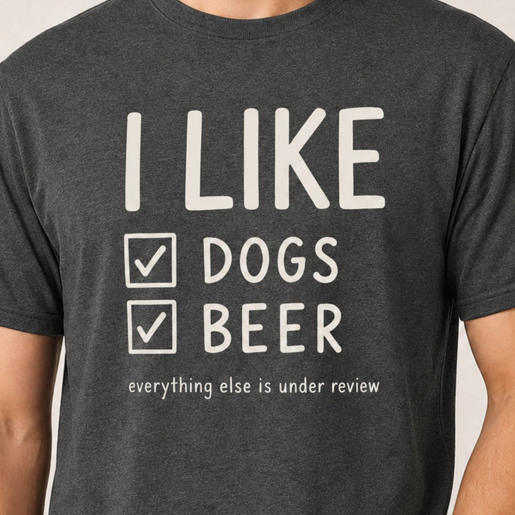 I Like Dogs Beer T-Shirt - Dark Heather Zoomed In