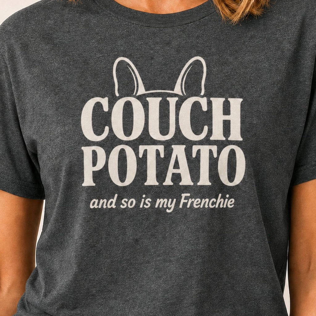 Frenchie Couch Potato T-Shirt - Dark Heather Zoomed In
