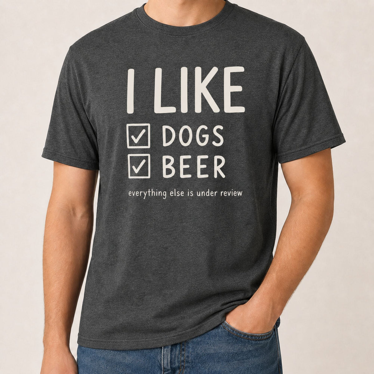 I Like Dogs Beer T-Shirt - Dark Heather