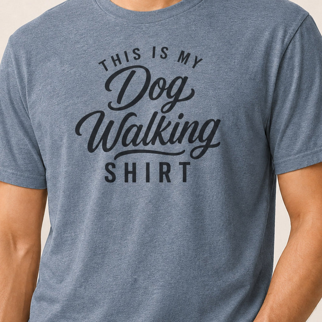 Dog Walking T-Shirt - Heather Indigo Zoomed In