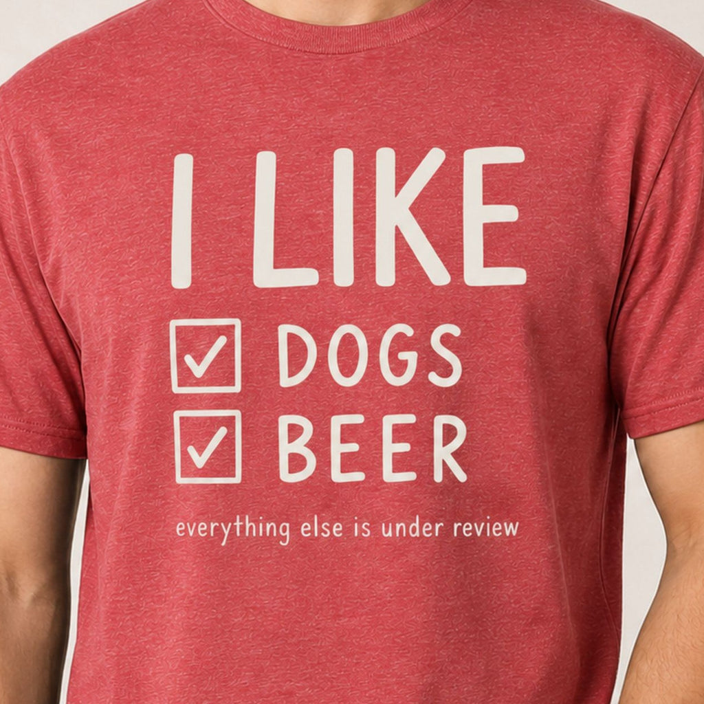 I Like Dogs Beer T-Shirt - Heather Red Zoomed In