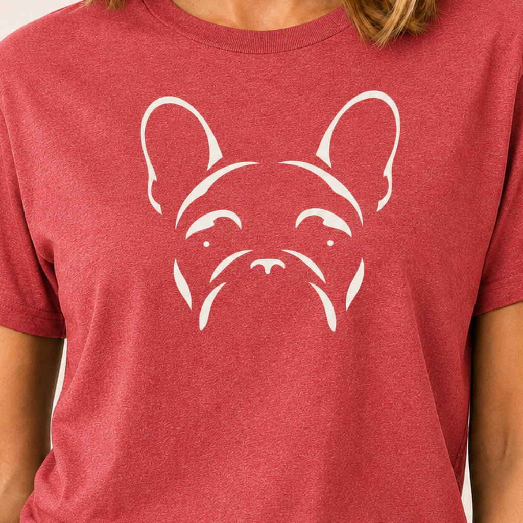 Minimalist Frenchie T-Shirt - Heather Red Zoomed In