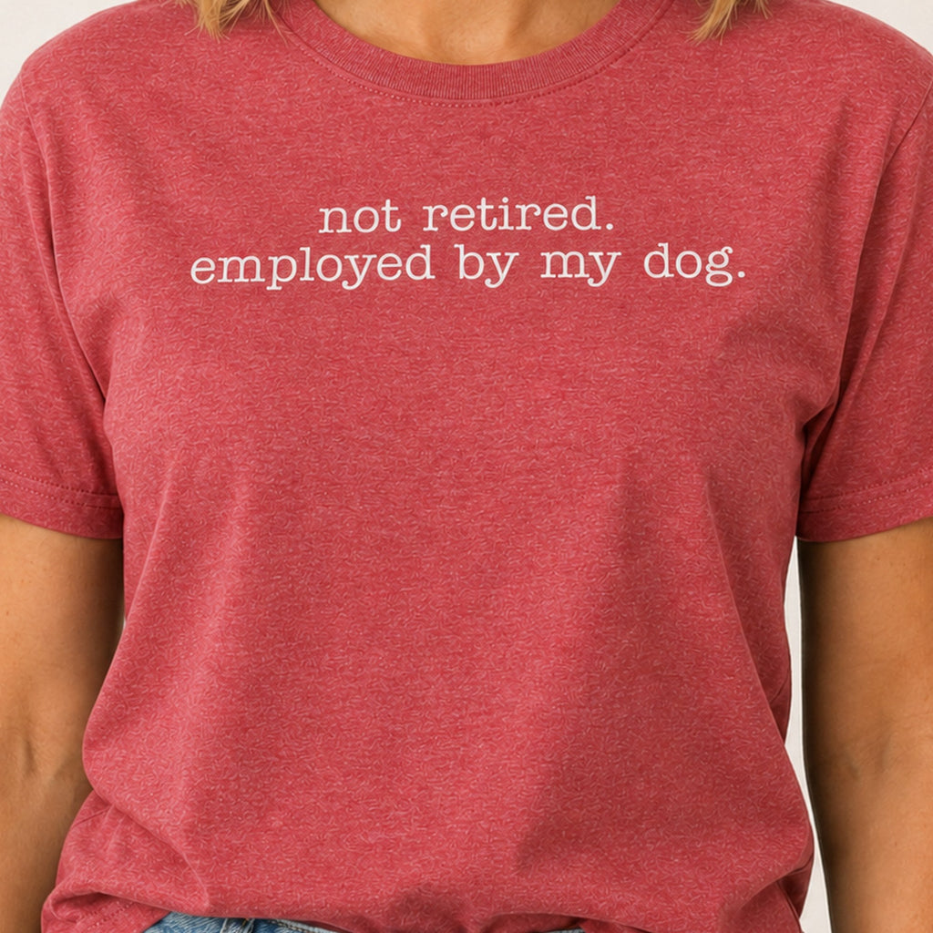 Employed By My Dog T-Shirt - Heather Red Zoomed In