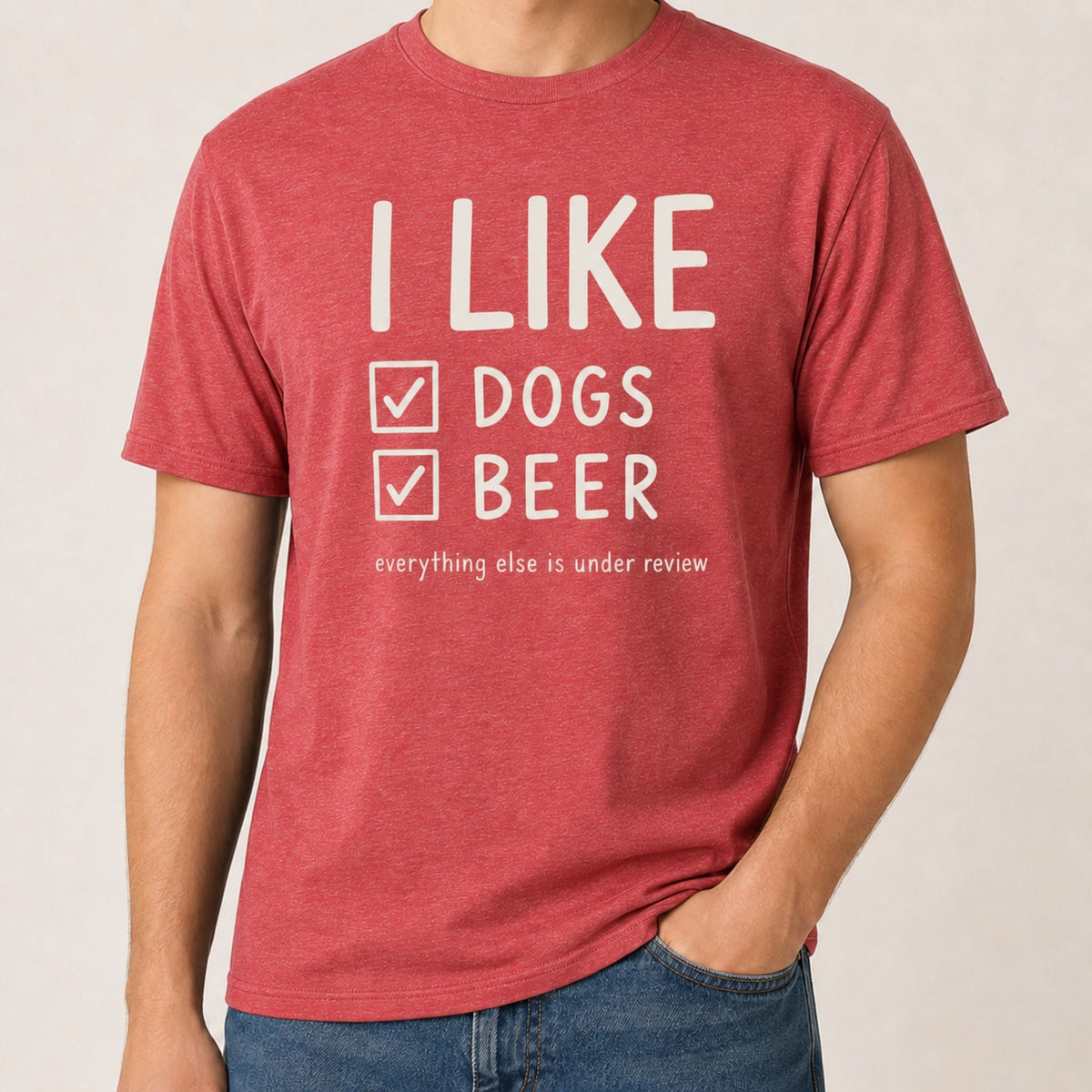 I Like Dogs Beer T-Shirt - Heather Red