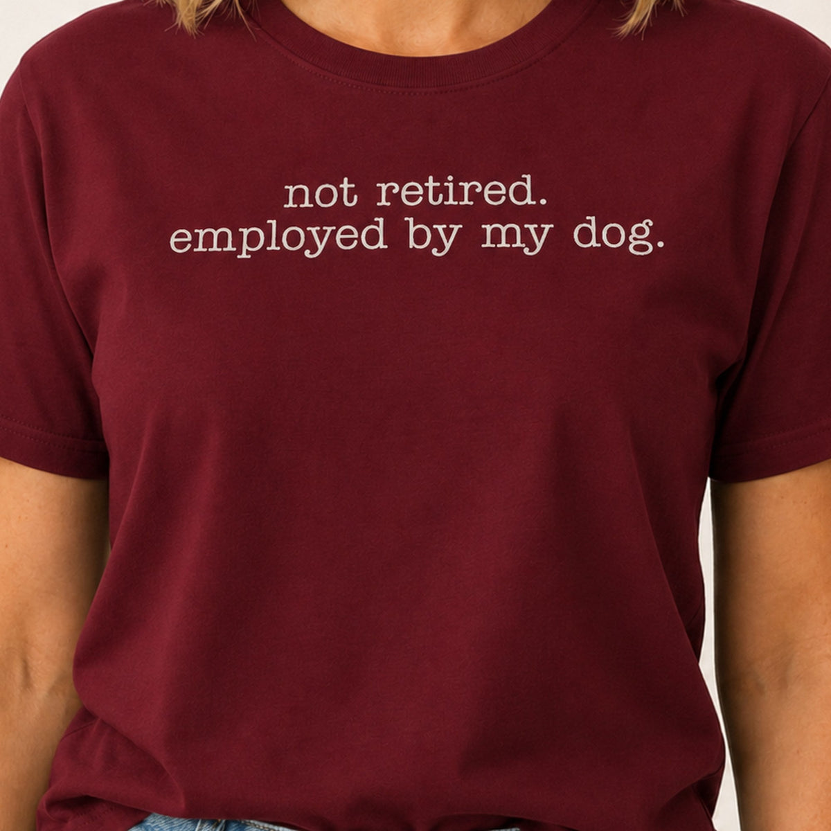 Employed By My Dog T-Shirt - Maroon Zoomed In