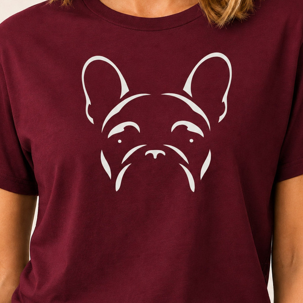 Minimalist Frenchie T-Shirt - Maroon Zoomed In