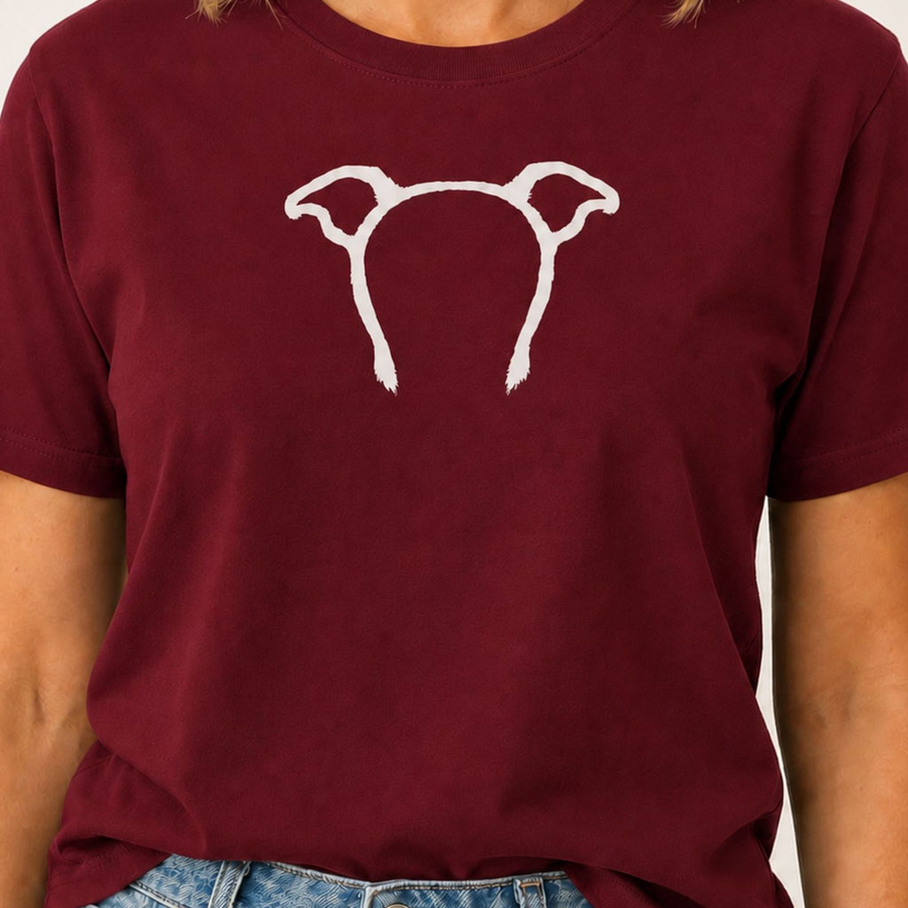 Paintbrush Whippet T-Shirt - Maroon Zoomed In