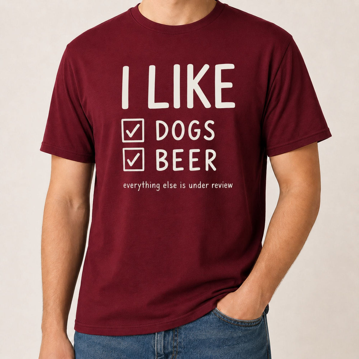 I Like Dogs Beer T-Shirt - Maroon