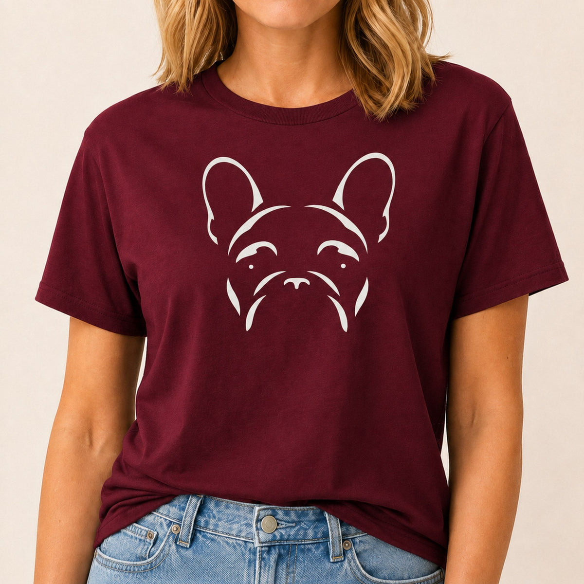 Minimalist Frenchie T-Shirt - Maroon