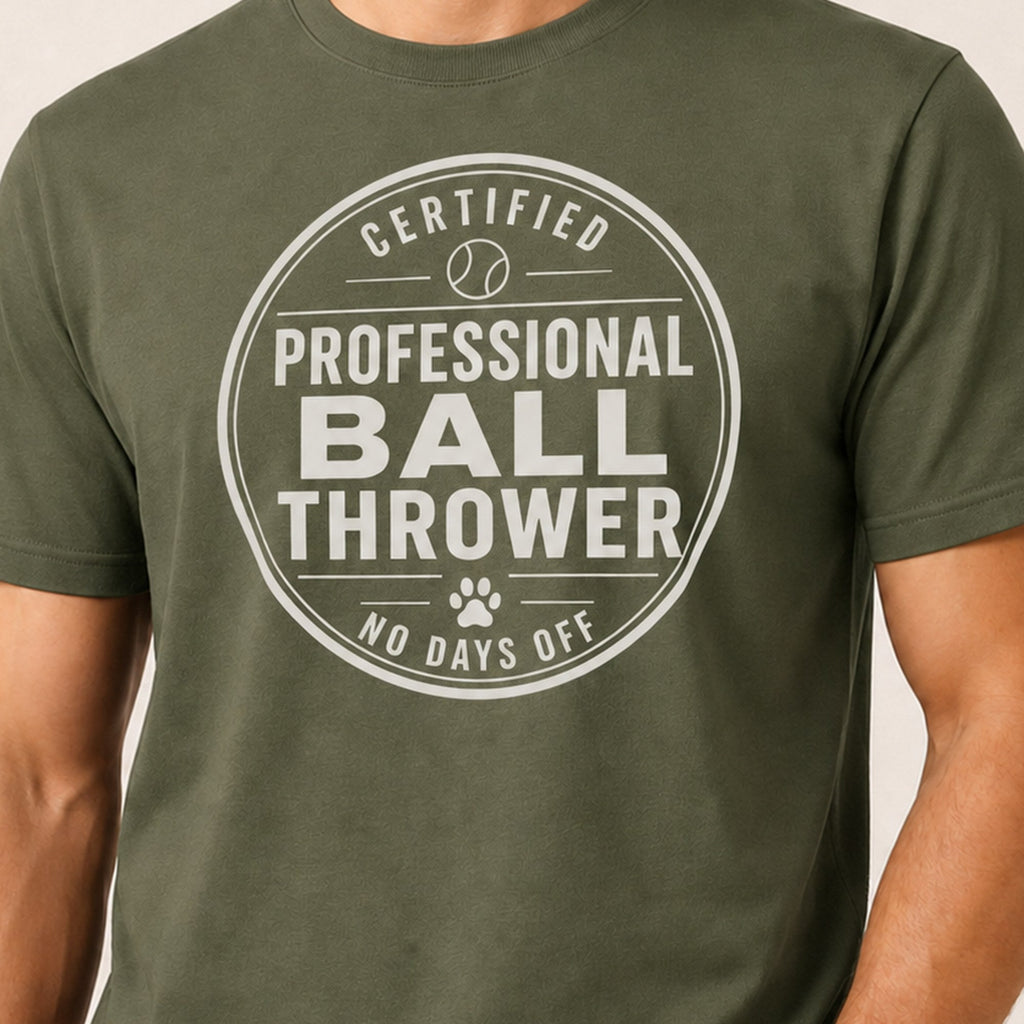 Professional Ball Thrower T-Shirt - Military Green Zoomed In