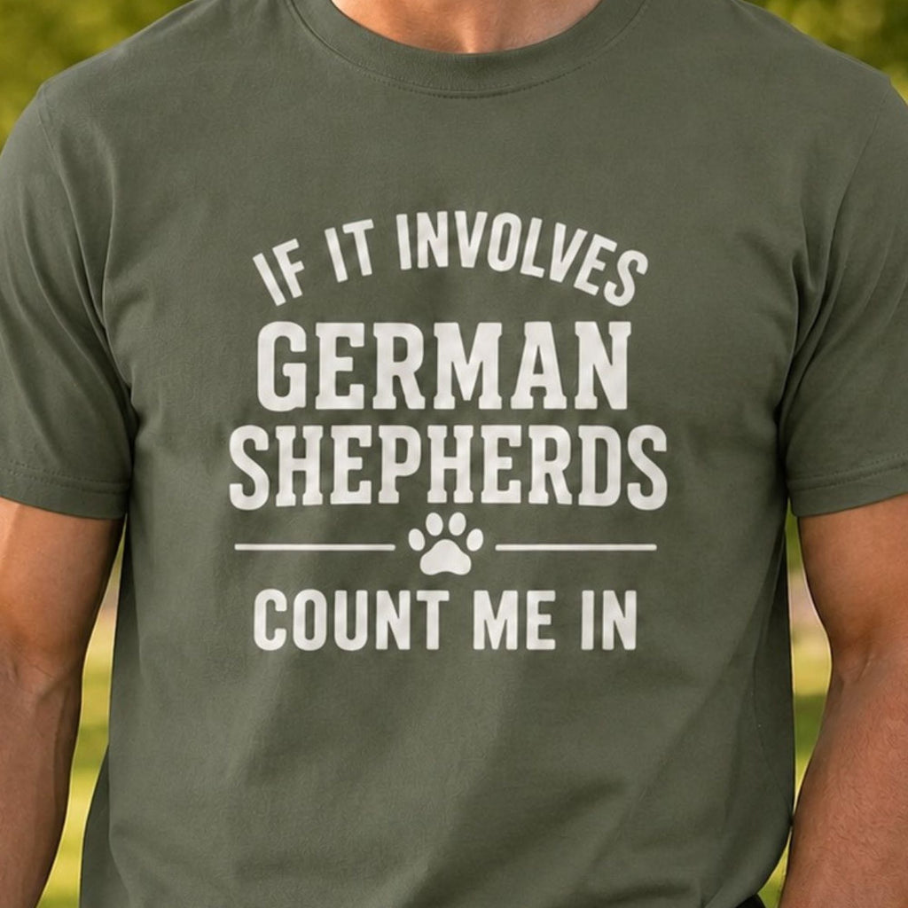German Shepherds Count Me In T-Shirt - Military Green Zoomed In