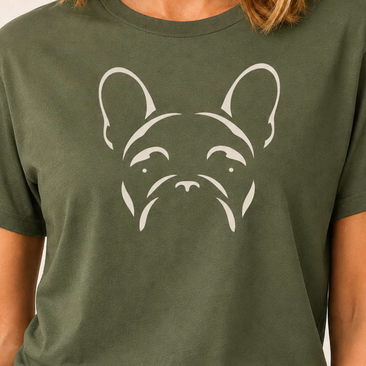 Minimalist Frenchie T-Shirt - Military Green Zoomed In