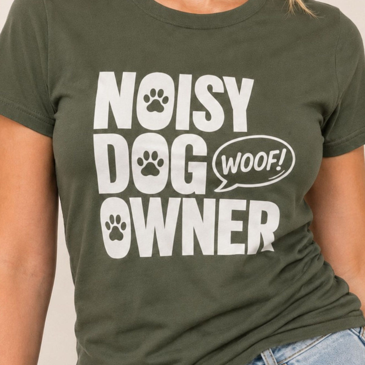 Noisy Dog Owner T-Shirt 1 - Military Green Zoomed In