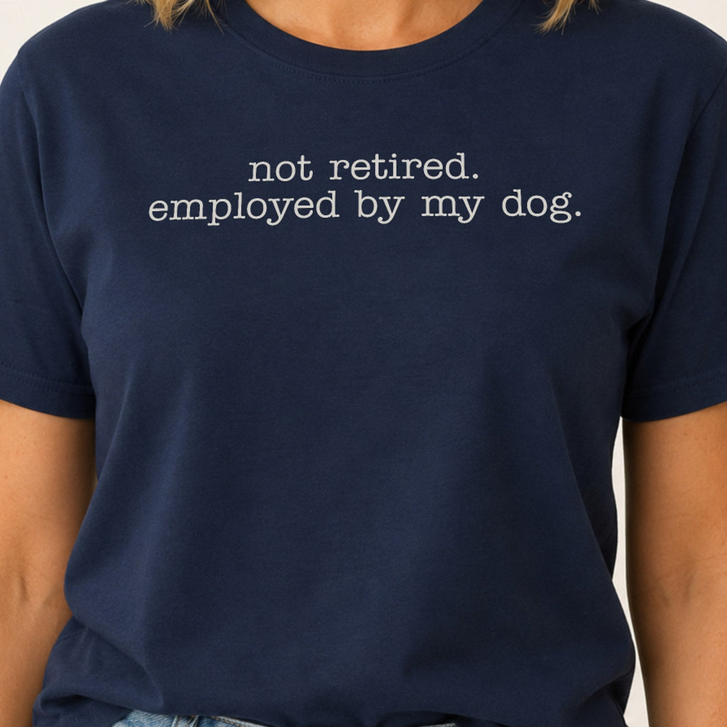 Employed By My Dog T-Shirt - Navy Zoomed In