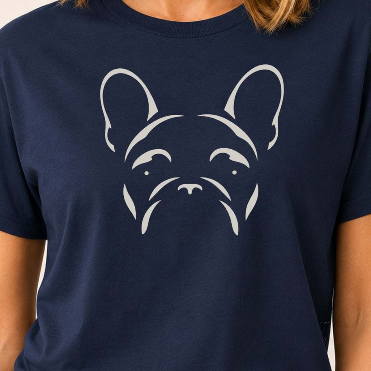 Minimalist Frenchie T-Shirt - Navy Zoomed In