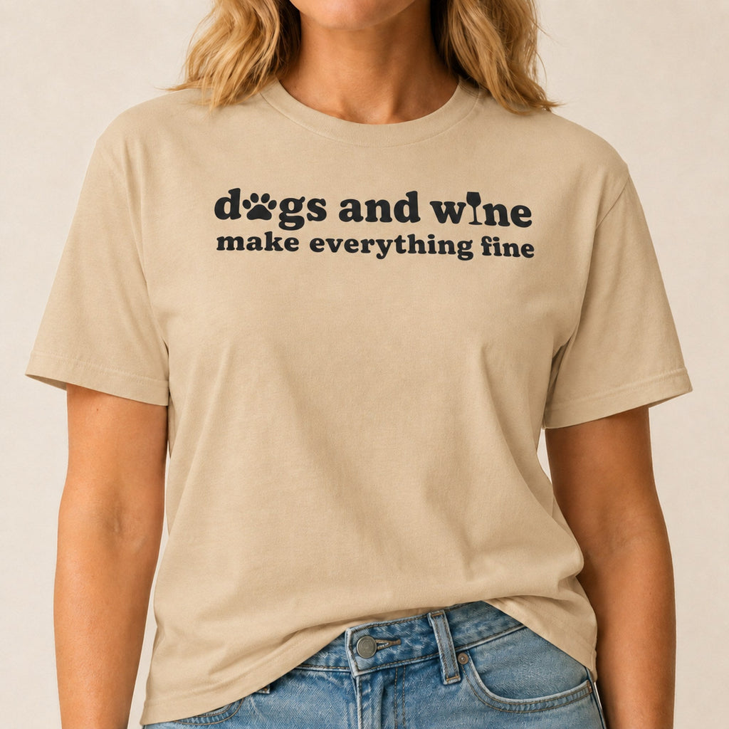Dogs Wine T-Shirt - Sand