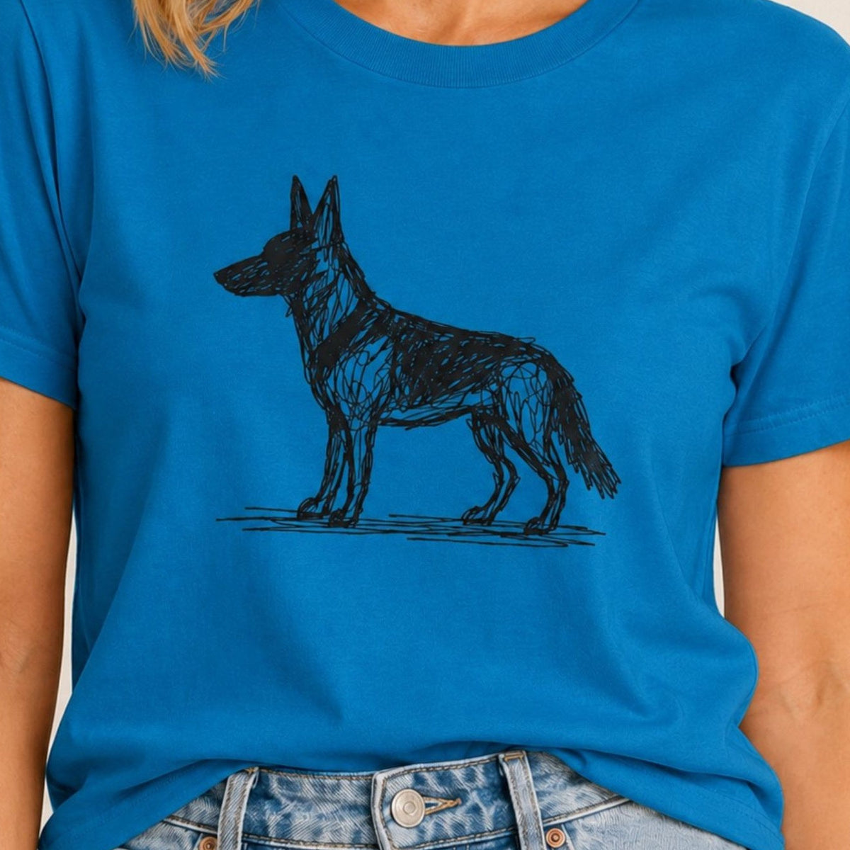 Scribbled German Shepherd T-Shirt - Sapphire Zoomed In